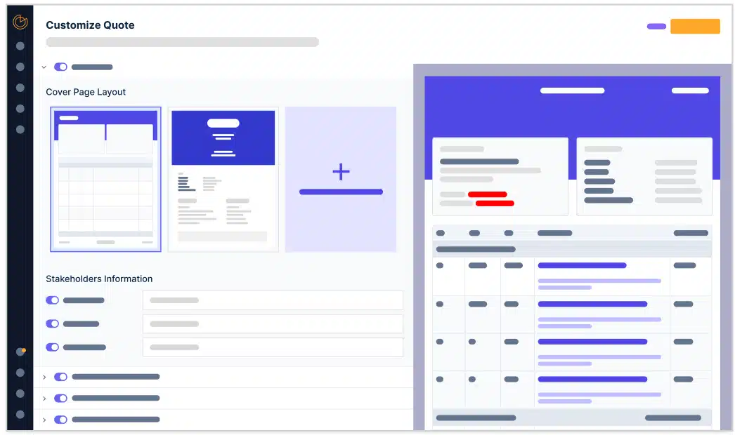 A screenshot that shows the process of customizing quotes inside Parspec