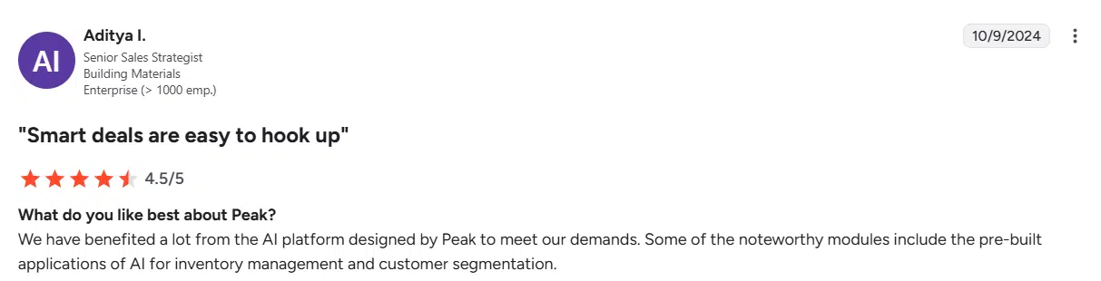 Peak.ai customer feedback