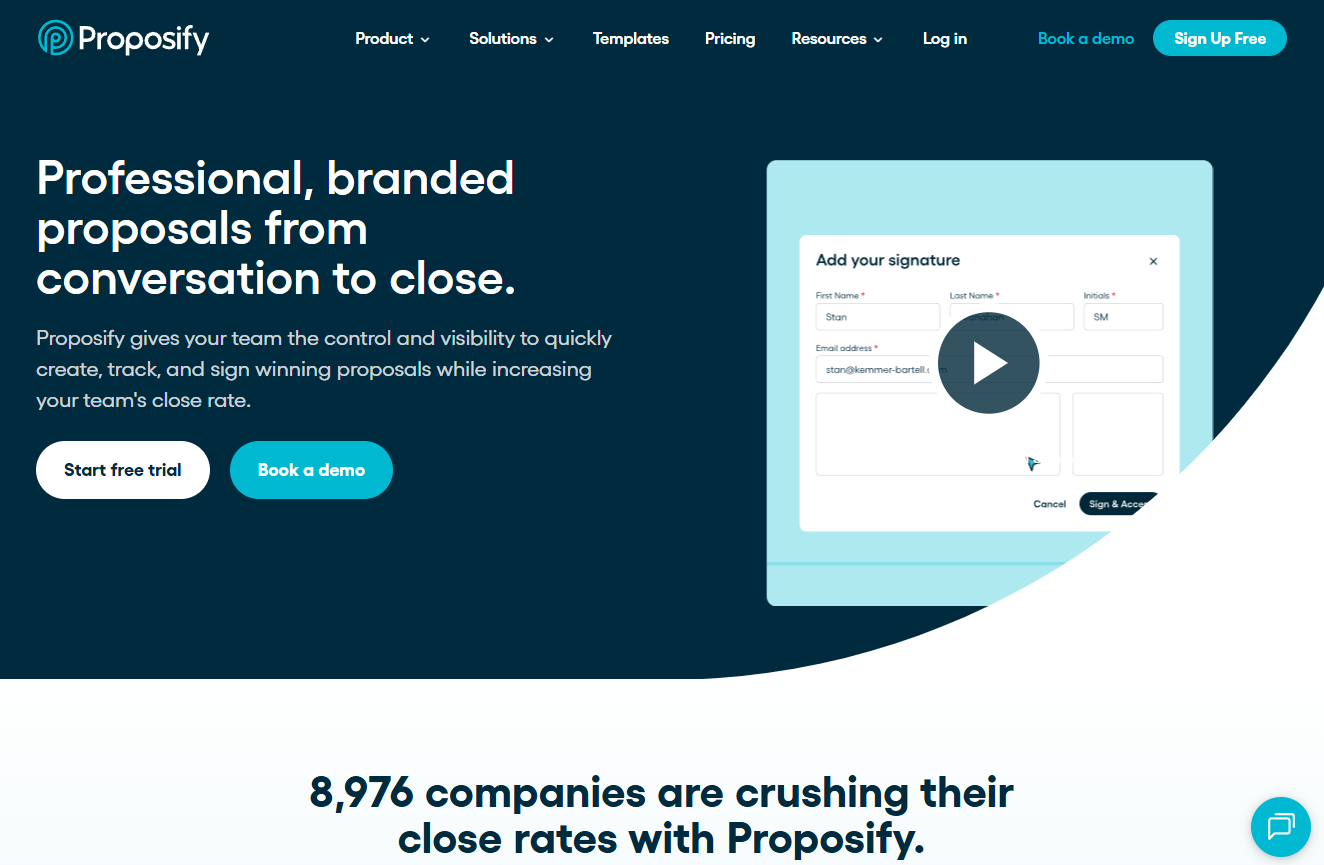 Screenshot van de website proposify.com