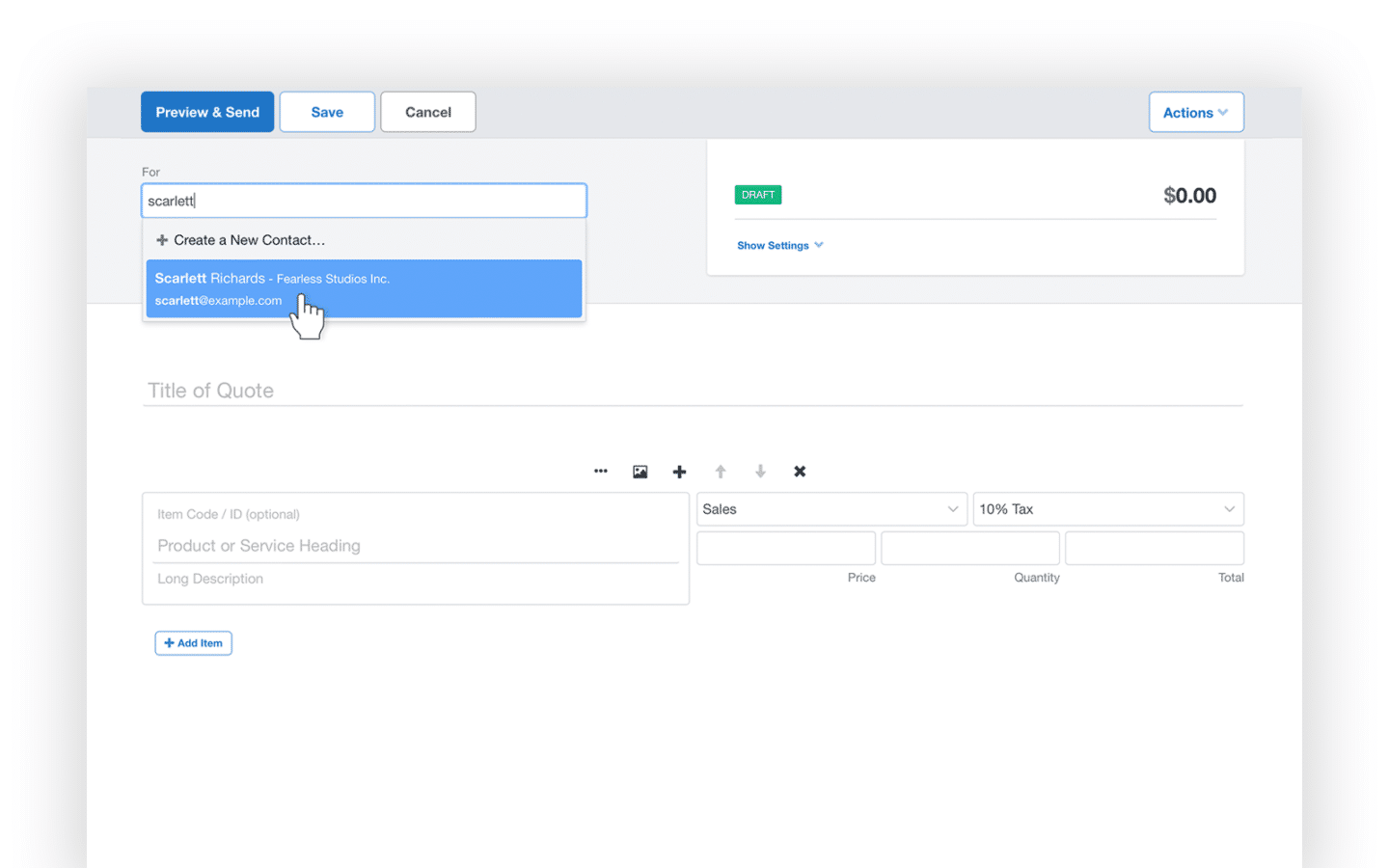 Quoteint preview and send quote screenshot