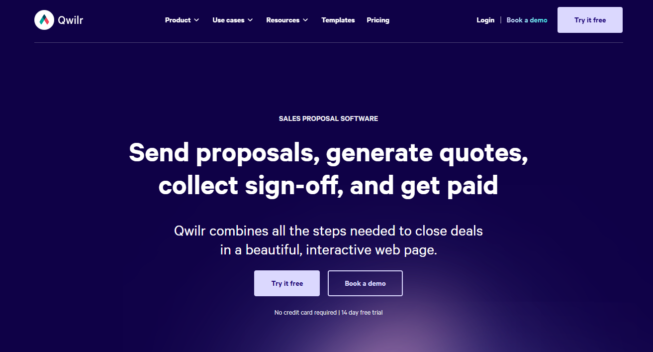 Screenshot van de website Qwilr.com