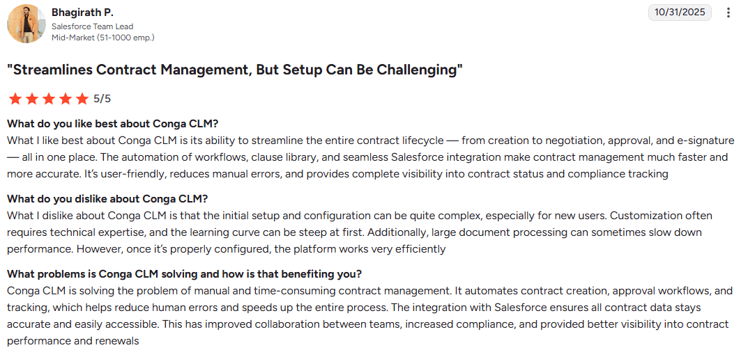 Conga CLM review from a customer