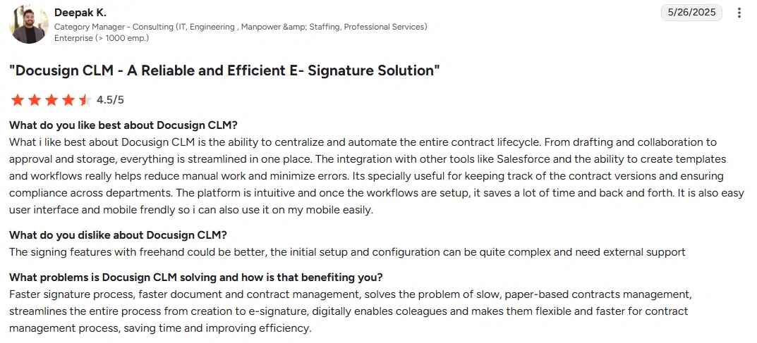 Docusign CLM user opinion