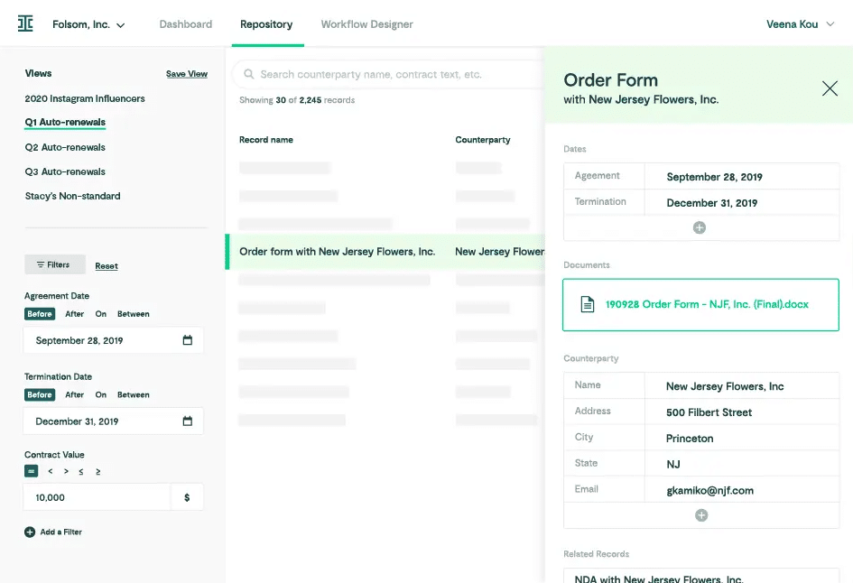 Ironclad standalone contract repository software with compliance tracking features