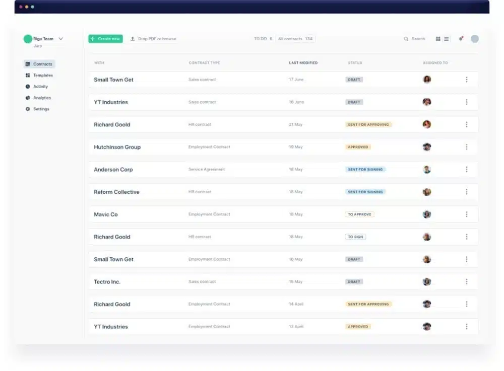 Juro software lets you sign contracts, store and manage them