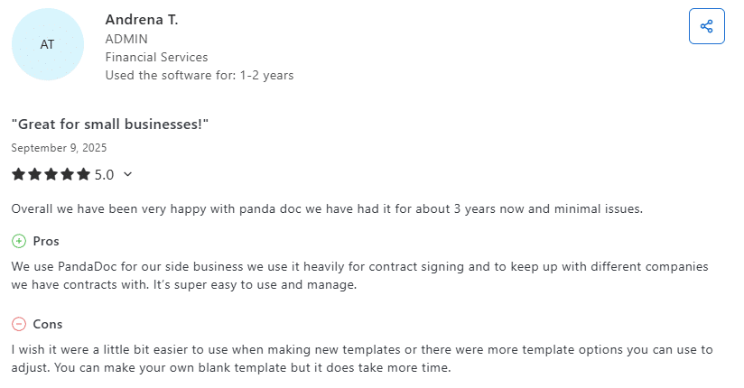 PandaDoc customer opinion