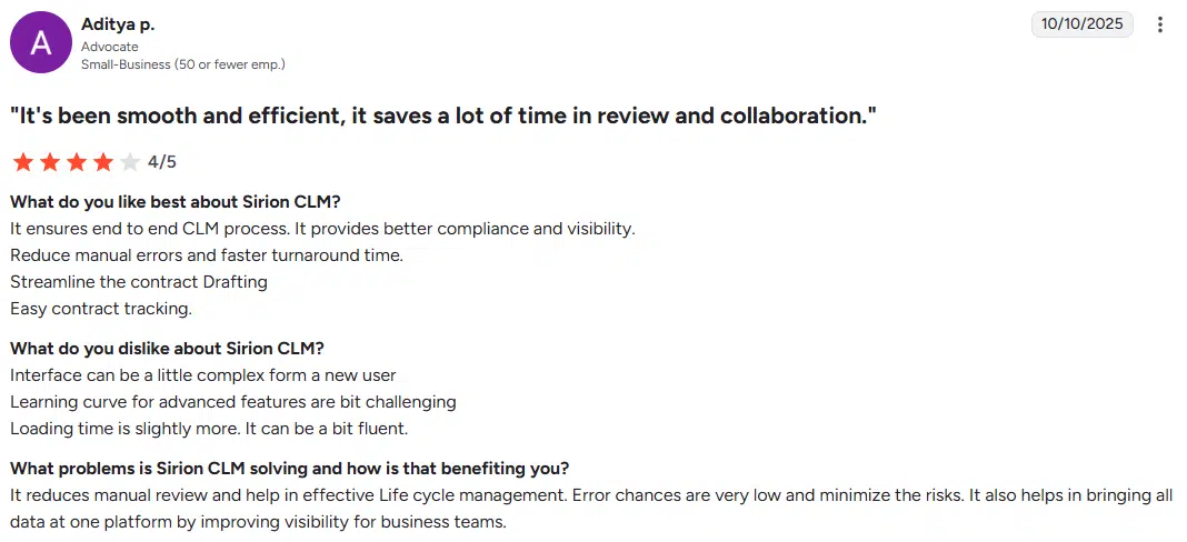 Sirion CLM customer opinion