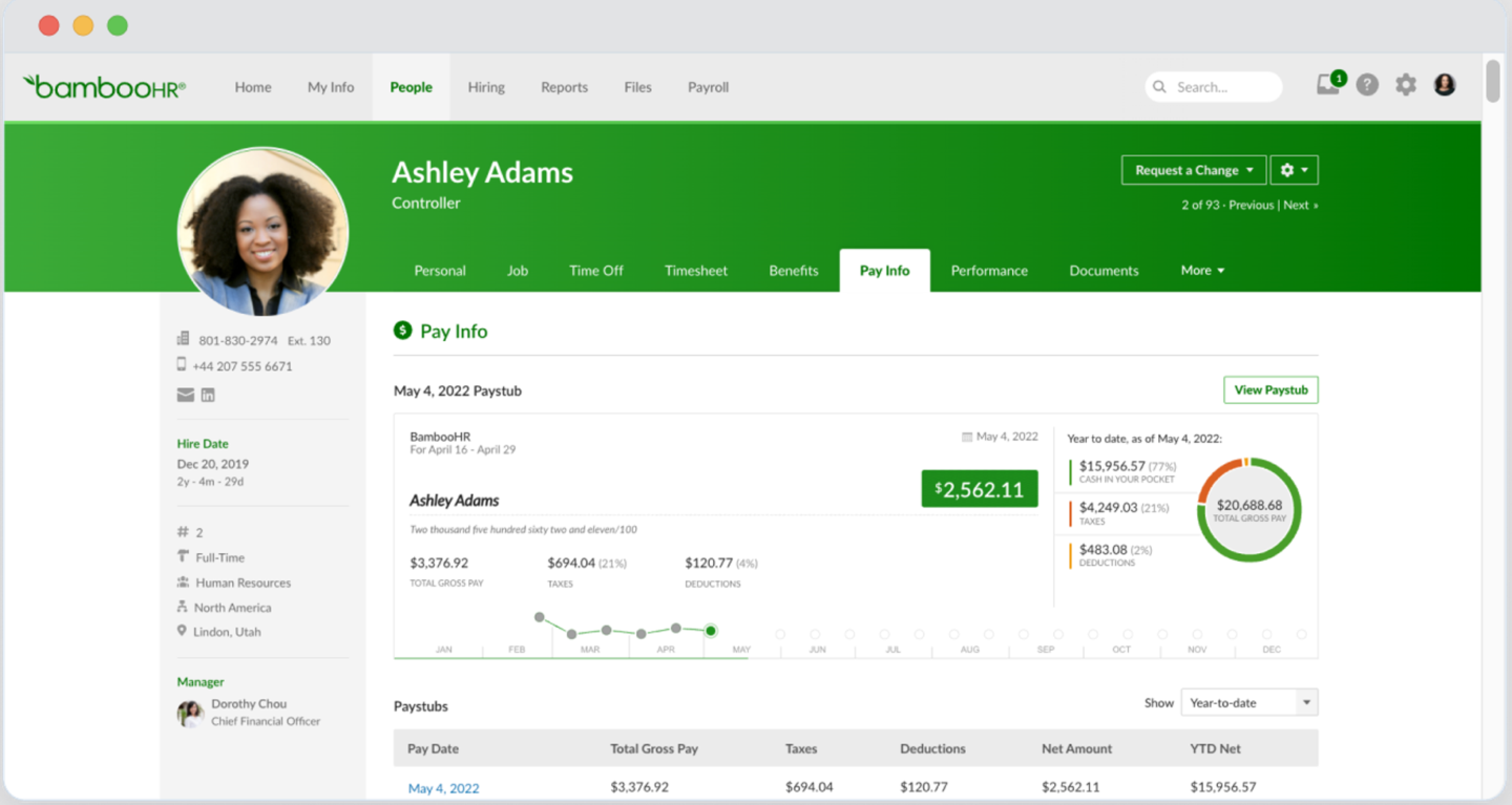 BambooHR HR contract management software that lets you automate tasks and request time off