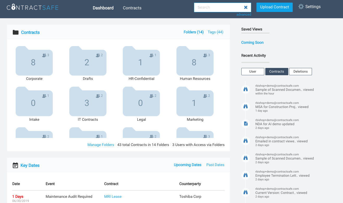 ContractSafe CLM software screenshot - tool allowing document changes tracking