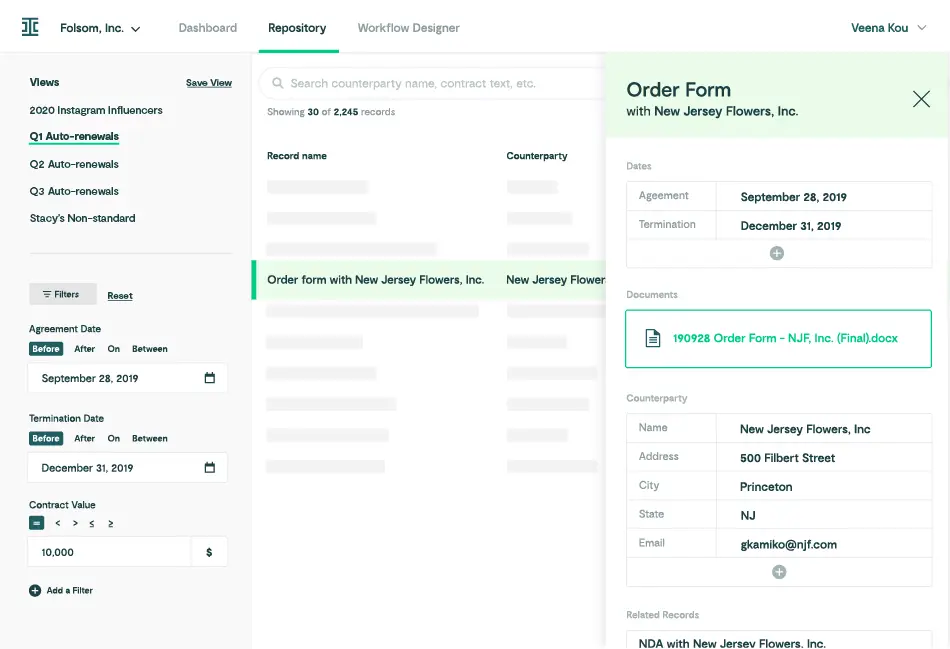 Ironclad contract management software that lets you send documents to new hires
