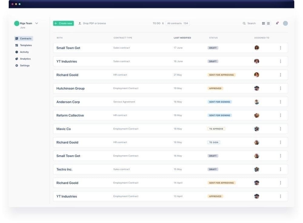 Juro software lets you manage contract for HR tasks and leads to better team collaboration
