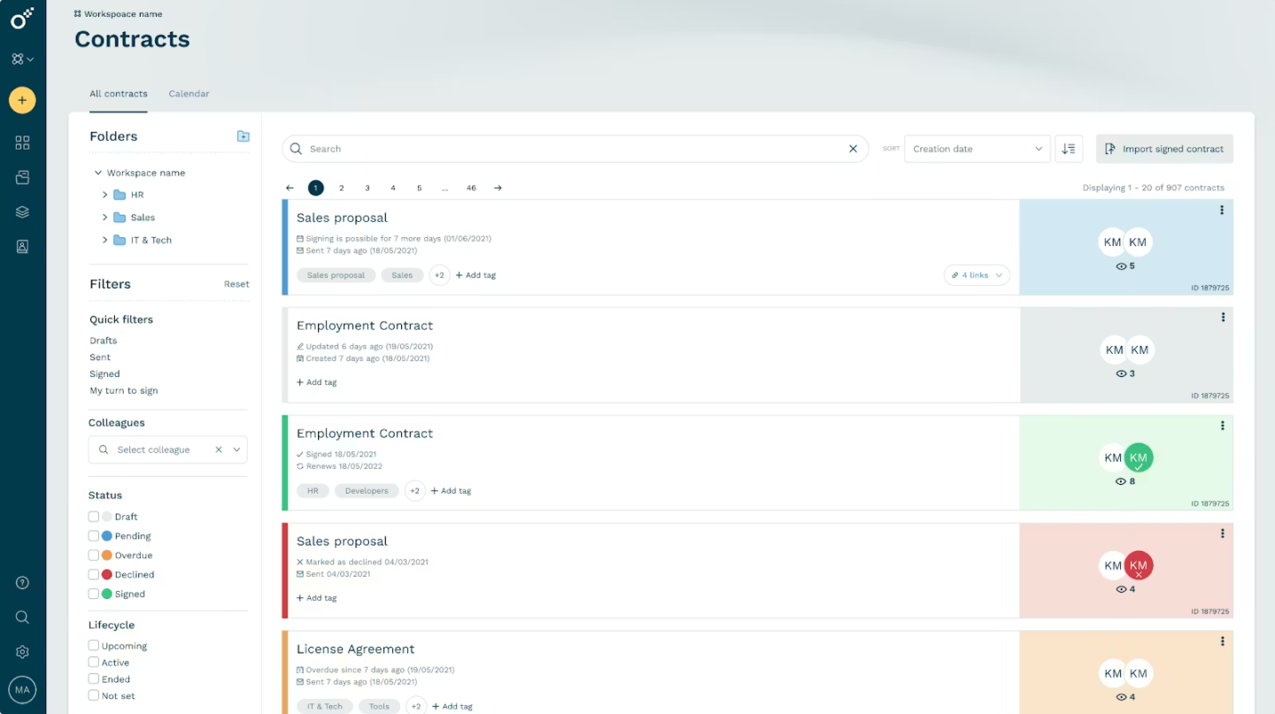 Oneflow CLM software for HR contract management