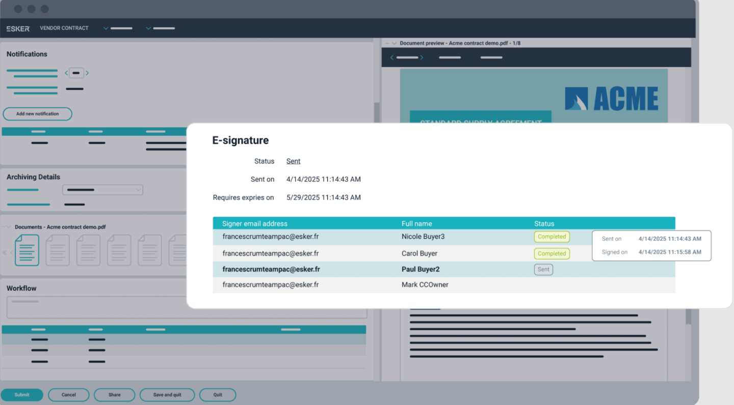 Esker automated workflows for contract negotiations and sales contract management