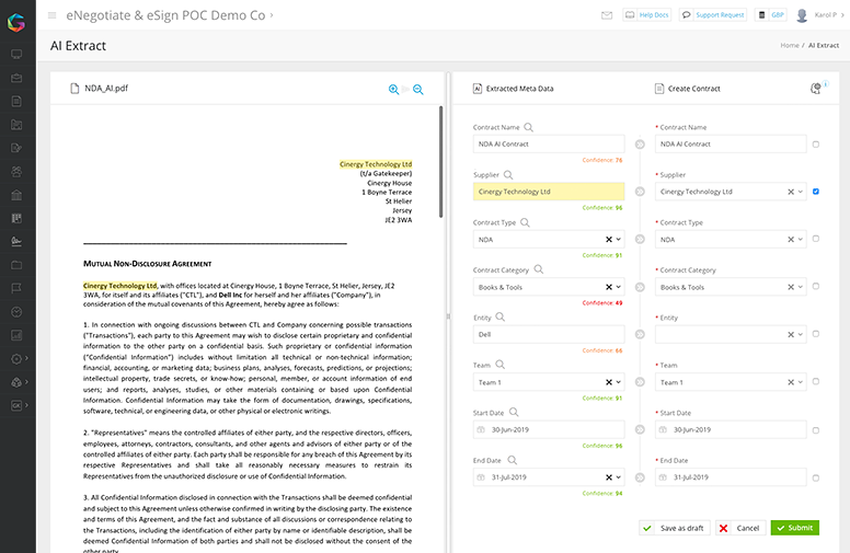 Gatekeeper AI extract tool - one of Juro alternatives that automates contract processes