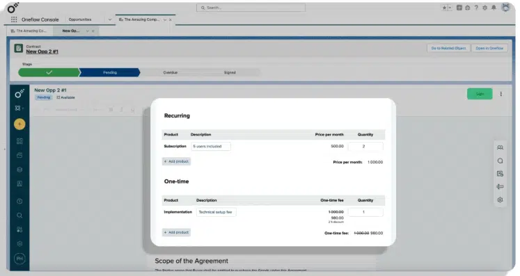 7 Salesforce CPQ alternatives compared for 2026 1 One of the top Salesforce CPQ alternatives - Oneflow, with the ability to sync Salesforce data into contracts