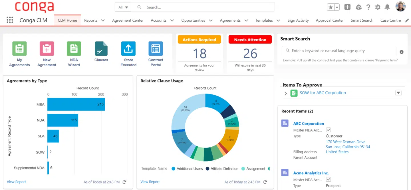 Contract intelligence software: 8 platforms compared 7 Conga CLM analyzes key contract terms to find compliance gaps in the entire portfolio