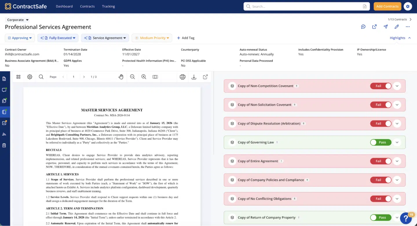 7 best contract risk management software platforms for 2026 7 ContractSafe CLM software artificial intelligence helps contract managers find the most common contract risks