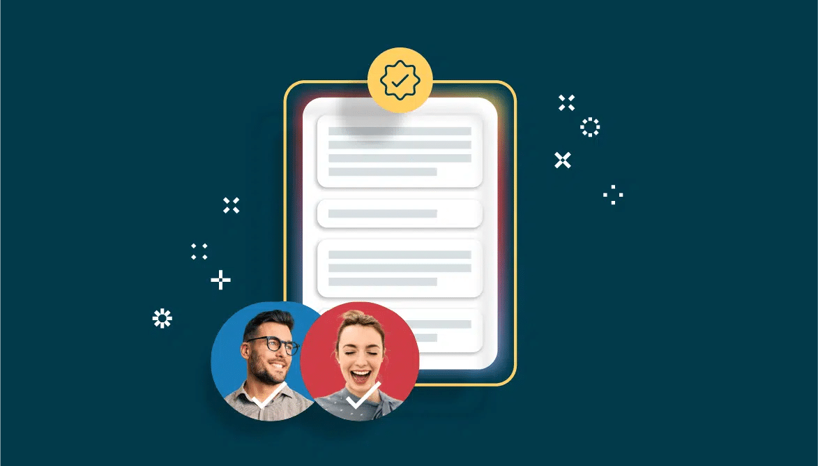 A tablet with a checkmark and two happy faces, representing the advantages of implementing contract management services